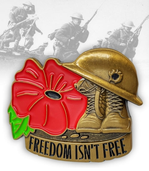 Freedom Isn't Free Red Poppy Pin Badge